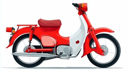 Fototapeta premium Motorcycle illustration in red and white, side view, isolated