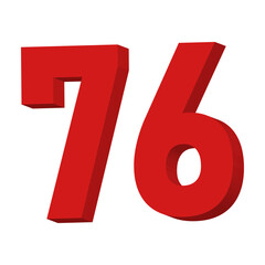 3D Red Number 76 Text Vector on White Background

