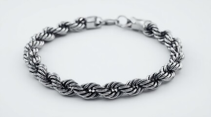 Obraz premium Close-up of a silver twisted rope bracelet