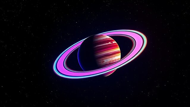 A colorful planet with glowing rings floating in deep space, evoking cosmic wonder and mystery.