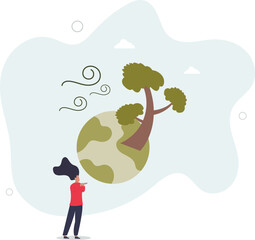 climate change concept.Character showing natural disaster, such as strong wind.human life.