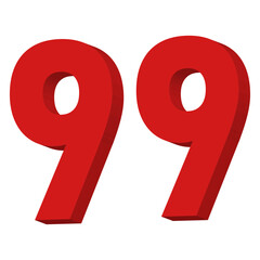 3D Red Number 99 Text Vector on White Background

