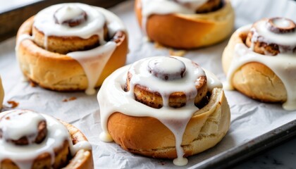 Delicious cinnamon rolls freshly baked in a cozy kitchen food photography rustic environment close-up view
