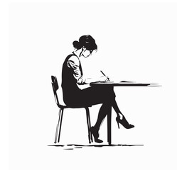 Silhouette of a Woman Writing a Letter at a Desk