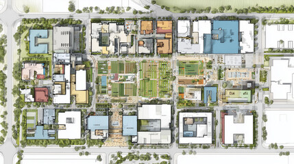 The revitalization of a suburban shopping mall into a community hub, shown as a top-down urban plan.