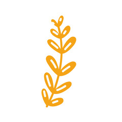Golden yellow botanical branch with berries in minimalist folk style for winter season illustrations and decorative projects.