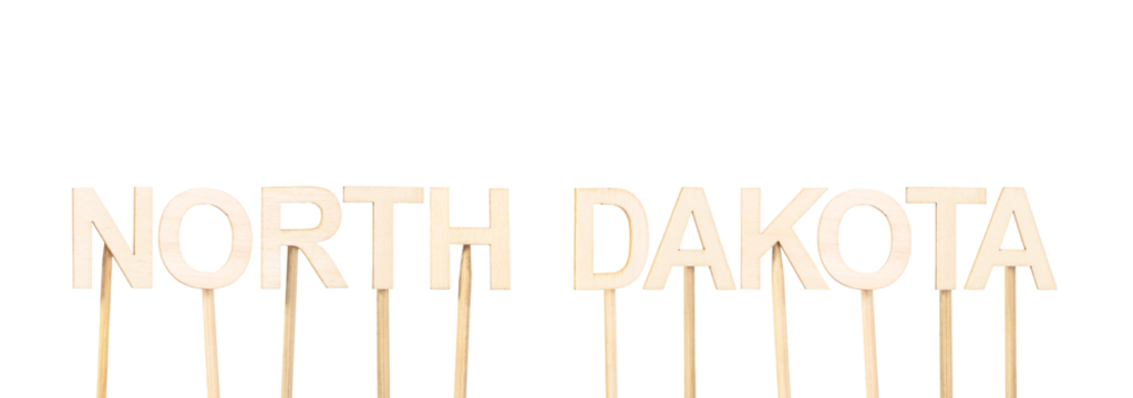 Wooden letters forming North Dakota, a creative image ideal for interactive activities, educational crafts, or state-themed signage. US states