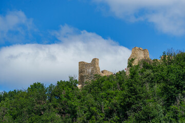 Fototapeta premium in the distance on a high hill you can see the Neamt fortress, Romania