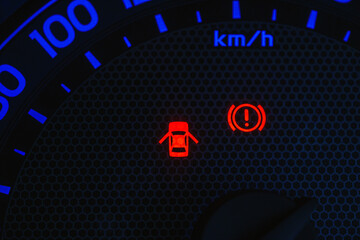 warning light, close up of warning light on car dashboard