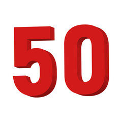 3D Red Number 50 Text Vector on White Background

