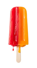 Photo of melting red and orange popsicle on white