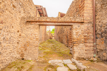 View of the historical ruins of Pompeii in Italy. Top destinations in Italy. Trip to Europe.