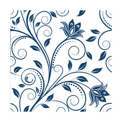 Elegant Floral Pattern with Swirls and Leaves
