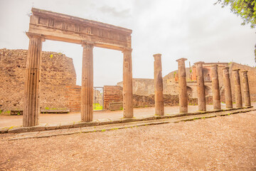 View of the historical ruins of Pompeii in Italy. Top destinations in Italy. Trip to Europe.