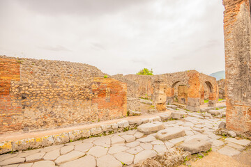 View of the historical ruins of Pompeii in Italy. Top destinations in Italy. Trip to Europe.