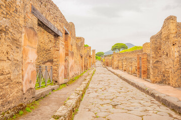 View of the historical ruins of Pompeii in Italy. Top destinations in Italy. Trip to Europe.