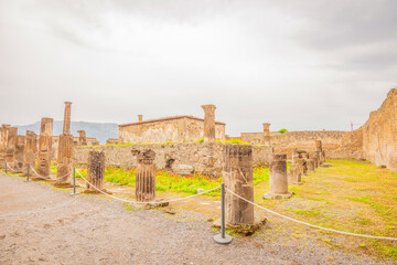 View of the historical ruins of Pompeii in Italy. Top destinations in Italy. Trip to Europe.