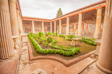 View of the historical ruins of Pompeii in Italy. Top destinations in Italy. Trip to Europe.