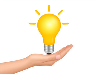 Illuminated lightbulb held in an open hand.