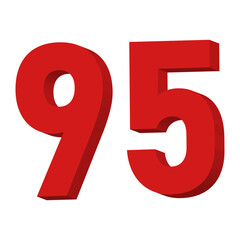 3D Red Number 95 Text Vector on White Background

