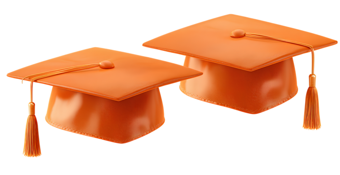  Set of Two Orange Graduation Hat with Transparent Background