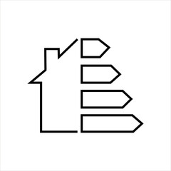 House energy rating icon with horizontal arrow bars, symbolizing efficiency classification, power consumption, and eco-friendly building performance.