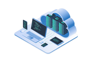 Photo of cloud computing and data storage concept with devices isolated on transparent background