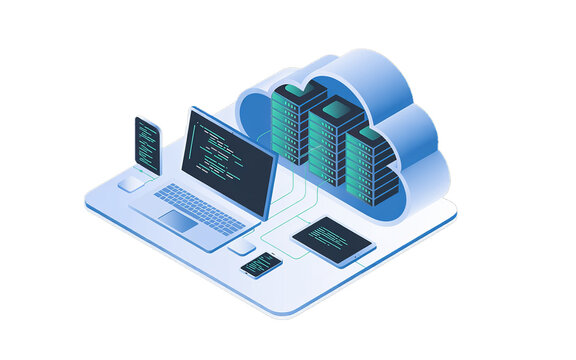 Photo of cloud computing and data storage concept with devices isolated on transparent background