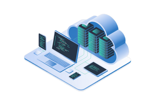 Photo of cloud computing and data storage concept with devices isolated on transparent background