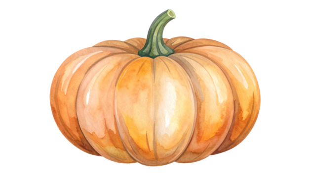 Watercolor Orange Pumpkin Isolated on White – Autumn Harvest Illustration