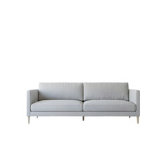 A modern light gray sofa with wooden legs, isolated on transparent background, representing contemporary furniture for a living room or home interior