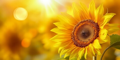 Obraz premium Sunflower bloom with soft golden bokeh background for warm effect