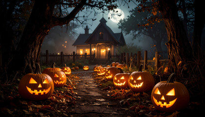 Halloween pumpkin pathway old house
