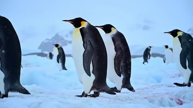 Majestic Emperor Penguins in Antarctica: A Snowy Day's Journey