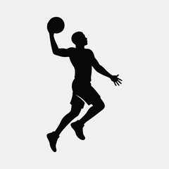 Silhouette basketball player jumping with ball vector illustration