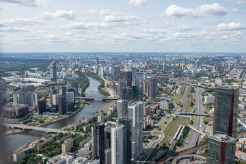 View of Moscow Cityscape With River and Modern Buildings Captured on a Sunny Day