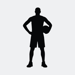 Silhouette basketball player posing with ball in hand vector illustration