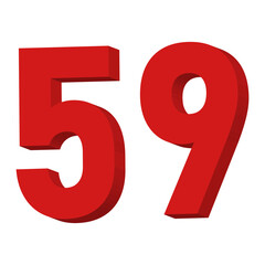 3D Red Number 59 Text Vector on White Background


