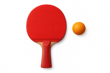 Ping pong paddle and ball isolated on transparent background, perfect for sports and recreation visuals