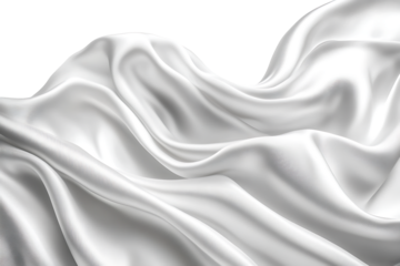 Luxurious white silk fabric draping isolated on transparent background