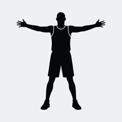Silhouette basketball player posing with open arms vector illustration