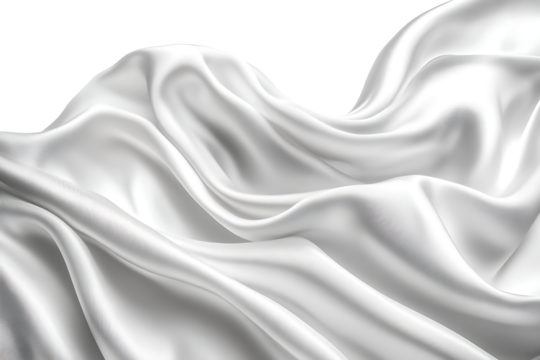 Luxurious white silk fabric draping isolated on transparent background