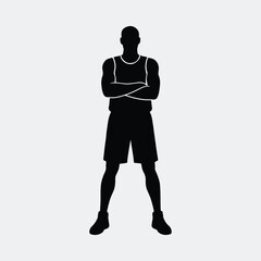 Silhouette basketball player standing with arms crossed vector illustration