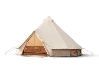 Beige canvas dome tent, open entrance, isolated