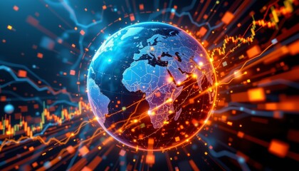 Obraz premium Dynamic digital earth globe with glowing effects global infographic virtual environment high-tech perspective