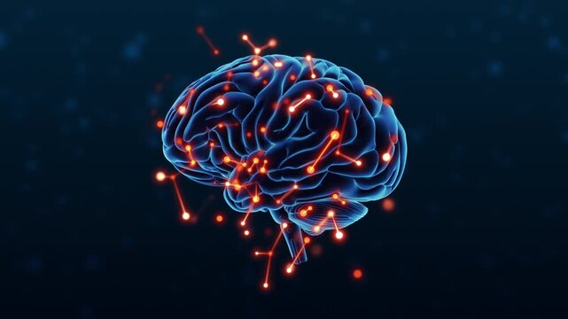 Rotating Futuristic Brain with Technological Plexus in Loop