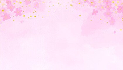 金箔をあしらった桜の花びらが舞うピンクの水彩背景