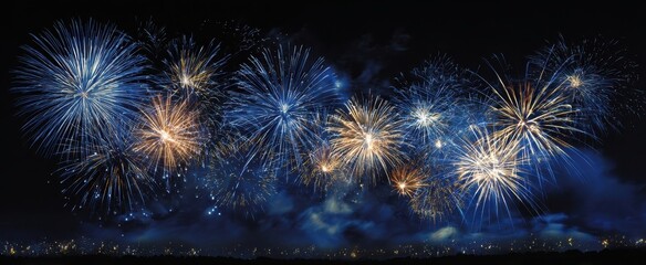 The mesmerizing display of fireworks illuminating the night sky in vivid colors.