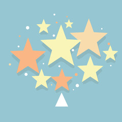 Obraz premium Pastel star graphic design in a light blue background. Abstract pattern with layered stars in soft orange and yellow tones.
