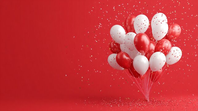 Elegant White and Red Balloons on Red Background for Celebrations